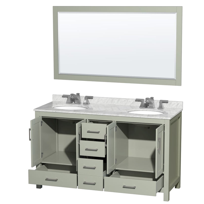 Sheffield 60" Free Standing Double Basin Vanity Set with Cabinet, Marble Vanity Top, and Framed Mirror - image 18