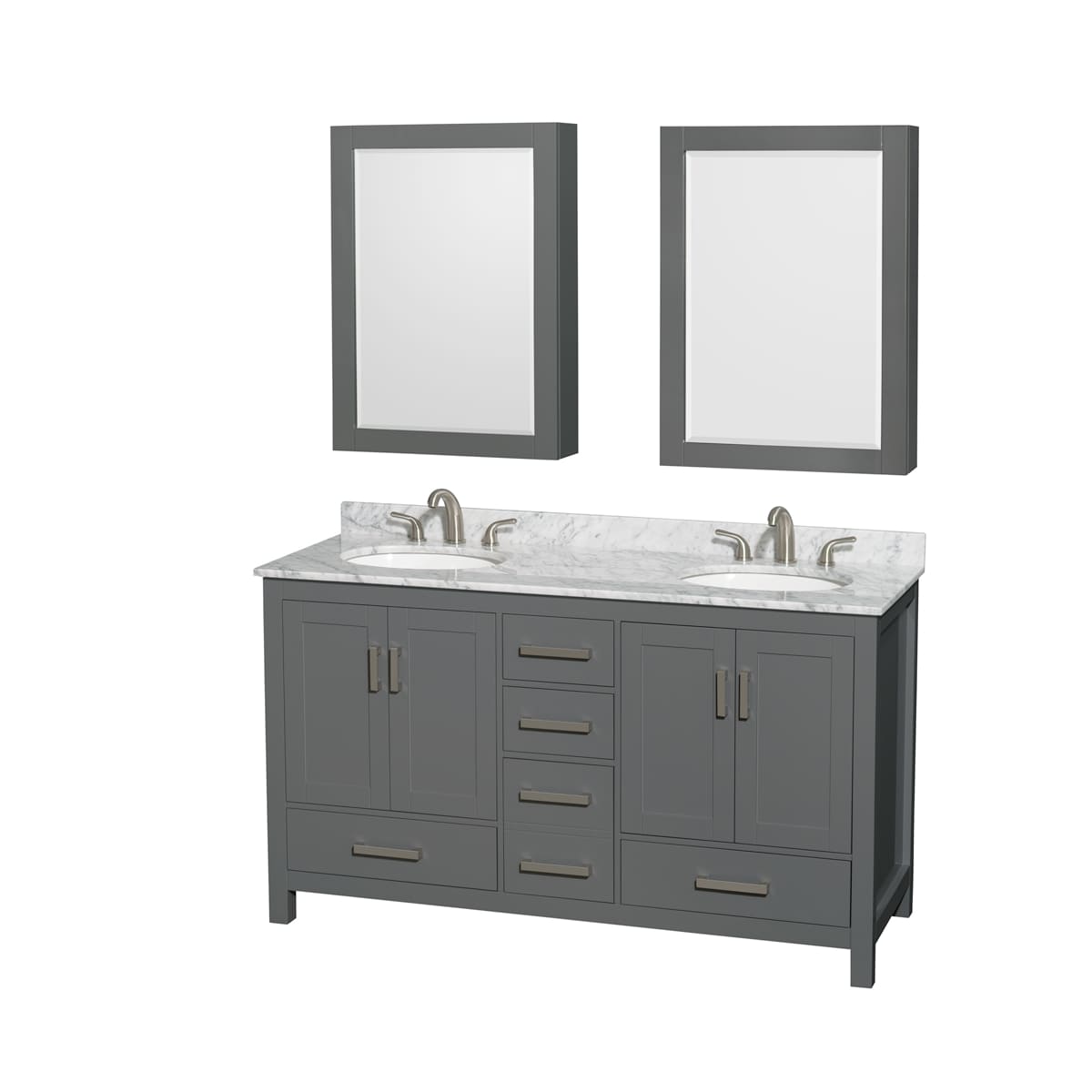 Sheffield 60" Free Standing Double Basin Vanity Set with Cabinet, Marble Vanity Top, and Medicine Cabinets