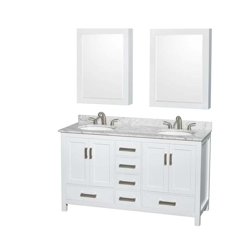 Sheffield 60" Free Standing Double Basin Vanity Set with Cabinet, Marble Vanity Top, and Medicine Cabinets - image 11