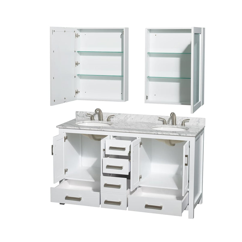 Sheffield 60" Free Standing Double Basin Vanity Set with Cabinet, Marble Vanity Top, and Medicine Cabinets - image 12