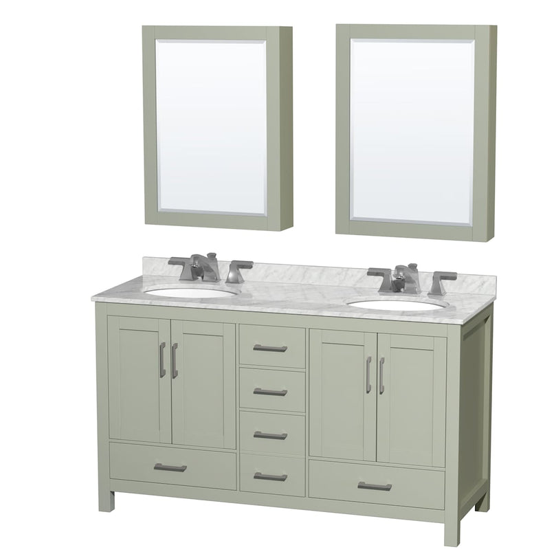 Sheffield 60" Free Standing Double Basin Vanity Set with Cabinet, Marble Vanity Top, and Medicine Cabinets - image 17