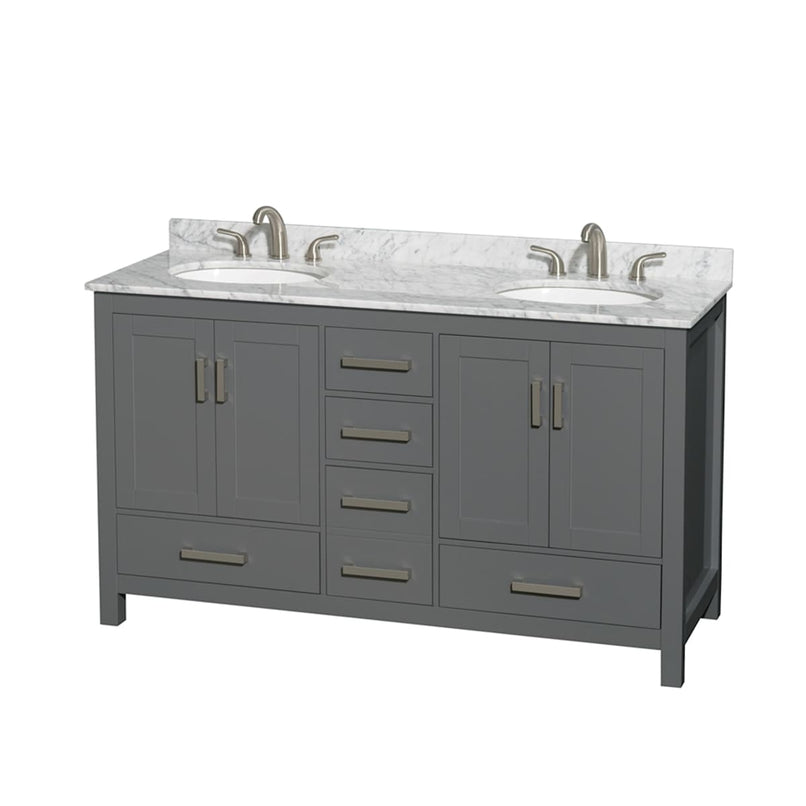 Sheffield 60" Free Standing Double Basin Vanity Set with Cabinet and Marble Vanity Top - image 4