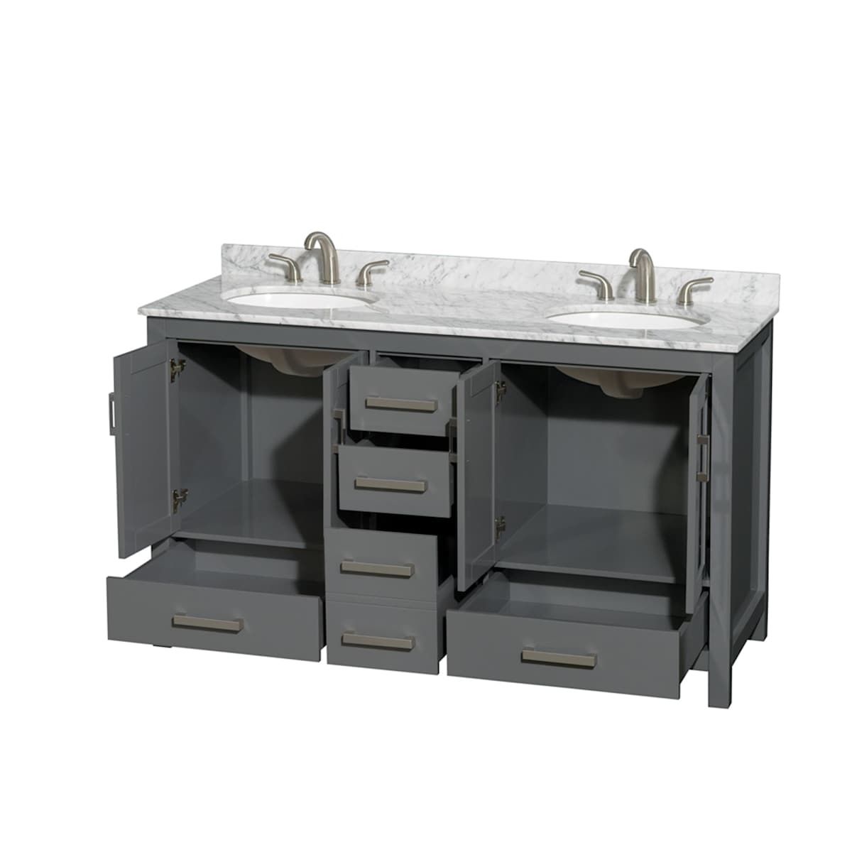 Sheffield 60" Free Standing Double Basin Vanity Set with Cabinet and Marble Vanity Top