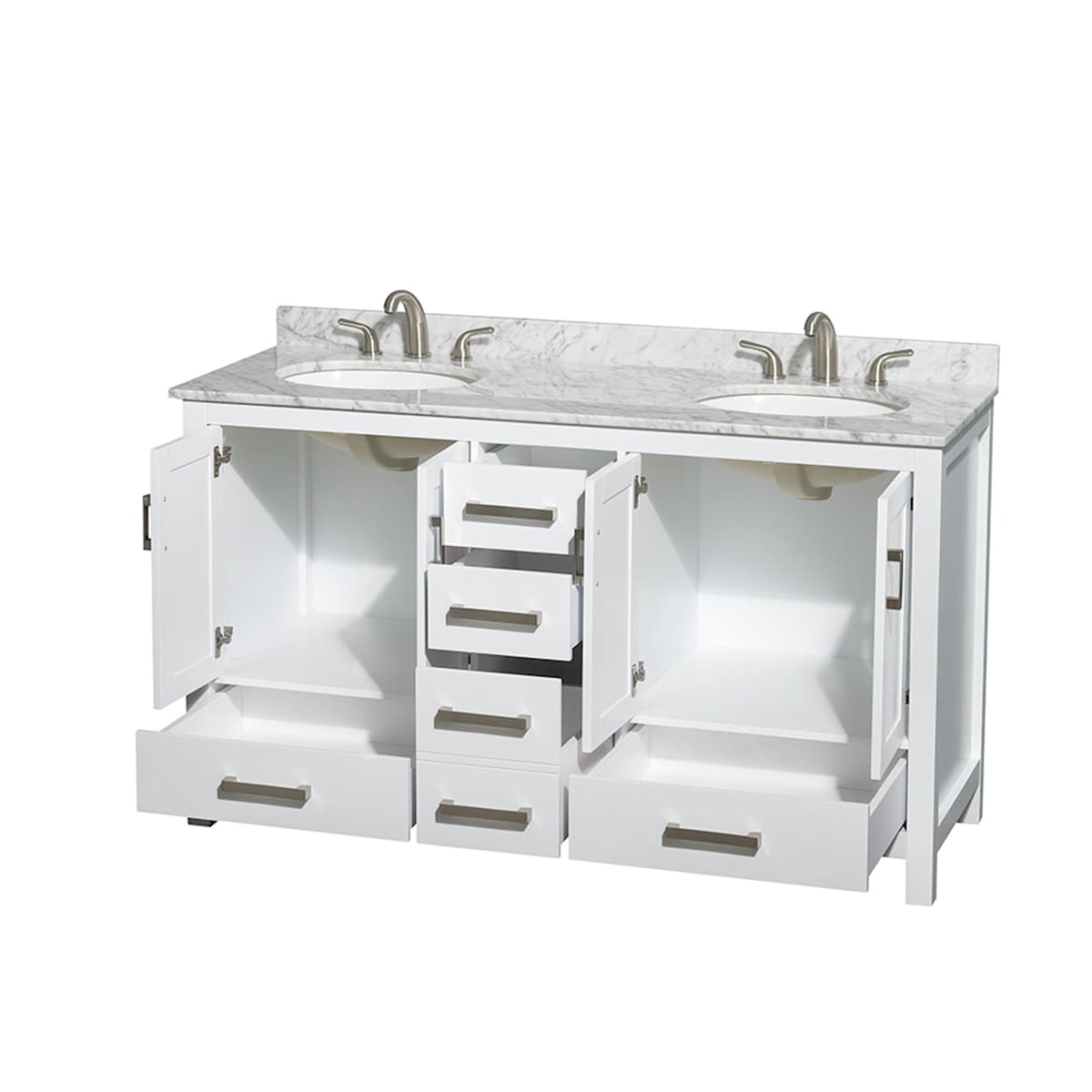 Sheffield 60" Free Standing Double Basin Vanity Set with Cabinet and Marble Vanity Top