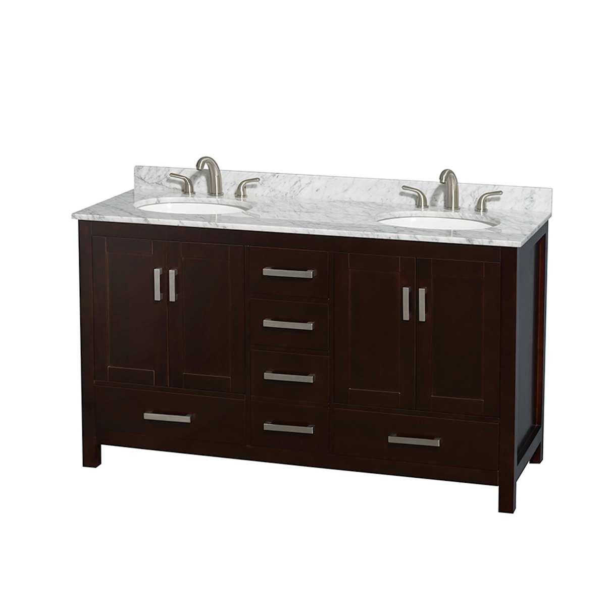 Sheffield 60" Free Standing Double Basin Vanity Set with Cabinet and Marble Vanity Top