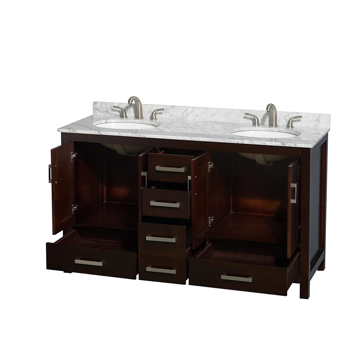Sheffield 60" Free Standing Double Basin Vanity Set with Cabinet and Marble Vanity Top