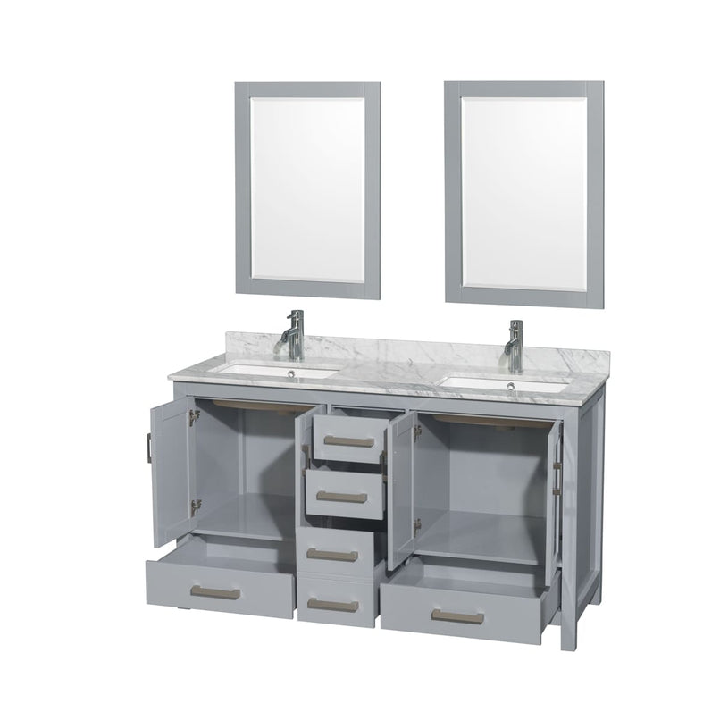 Sheffield 60" Free Standing Double Basin Vanity Set with Hardwood Cabinet, Marble Vanity Top, Framed Mirrors, and Undermount Rectangular Sinks - image 2
