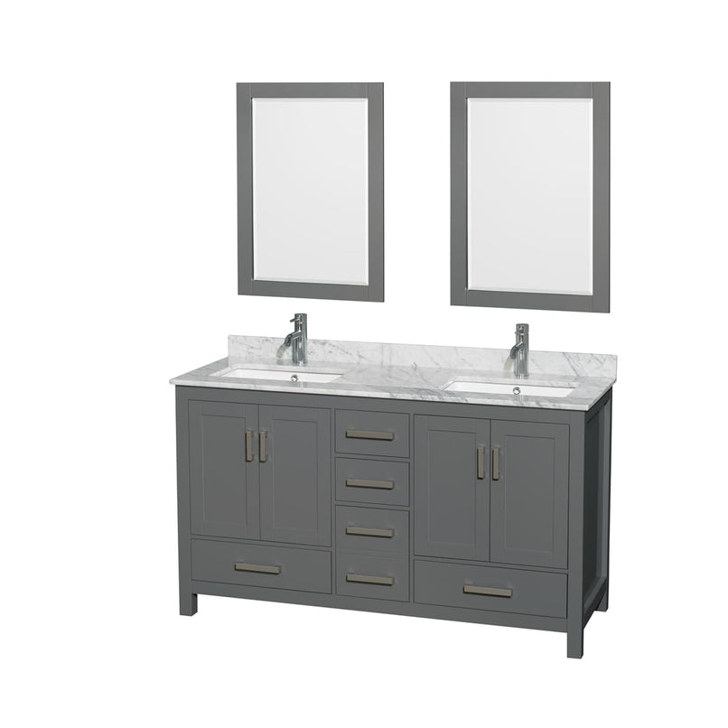 Sheffield 60" Free Standing Double Basin Vanity Set with Hardwood Cabinet, Marble Vanity Top, Framed Mirrors, and Undermount Rectangular Sinks - image 5