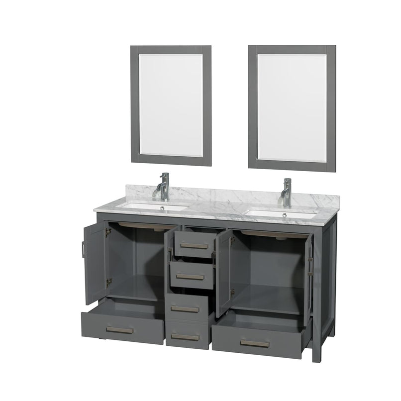 Sheffield 60" Free Standing Double Basin Vanity Set with Hardwood Cabinet, Marble Vanity Top, Framed Mirrors, and Undermount Rectangular Sinks - image 6