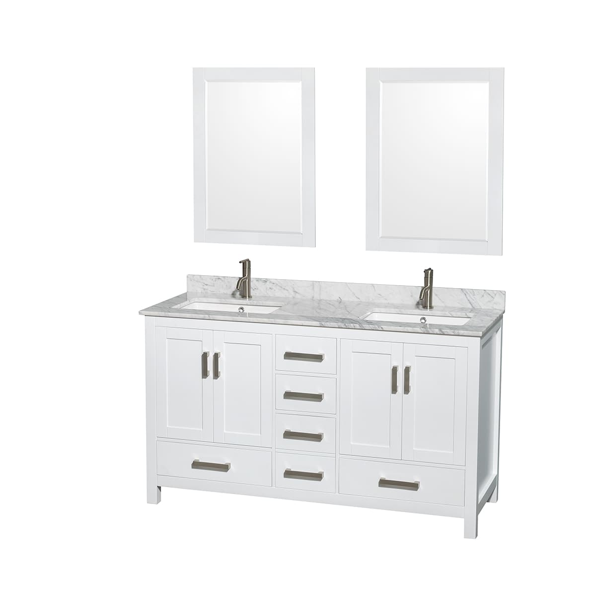 Sheffield 60" Free Standing Double Basin Vanity Set with Hardwood Cabinet, Marble Vanity Top, Framed Mirrors, and Undermount Rectangular Sinks