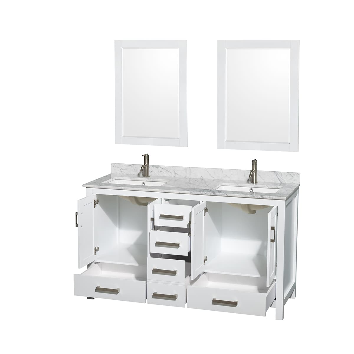 Sheffield 60" Free Standing Double Basin Vanity Set with Hardwood Cabinet, Marble Vanity Top, Framed Mirrors, and Undermount Rectangular Sinks