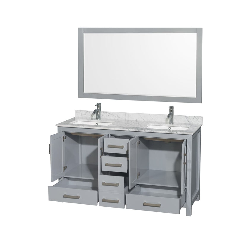 Sheffield 60" Free Standing Double Basin Vanity Set with Cabinet, Marble Vanity Top, and Framed Mirror - image 2