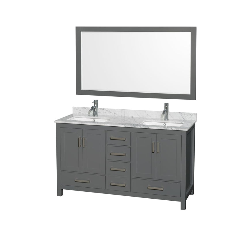 Sheffield 60" Free Standing Double Basin Vanity Set with Cabinet, Marble Vanity Top, and Framed Mirror - image 5