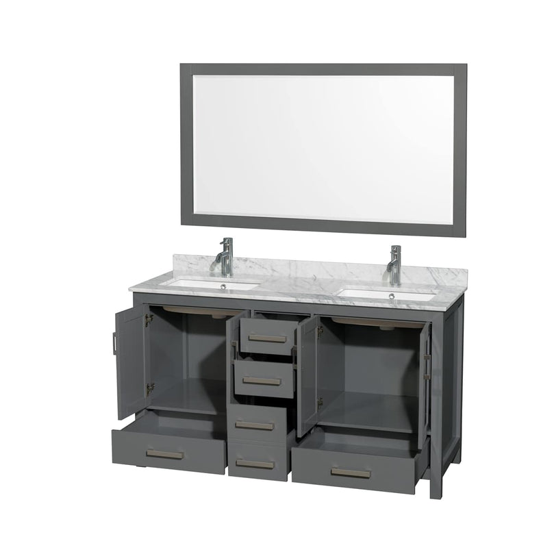 Sheffield 60" Free Standing Double Basin Vanity Set with Cabinet, Marble Vanity Top, and Framed Mirror - image 6