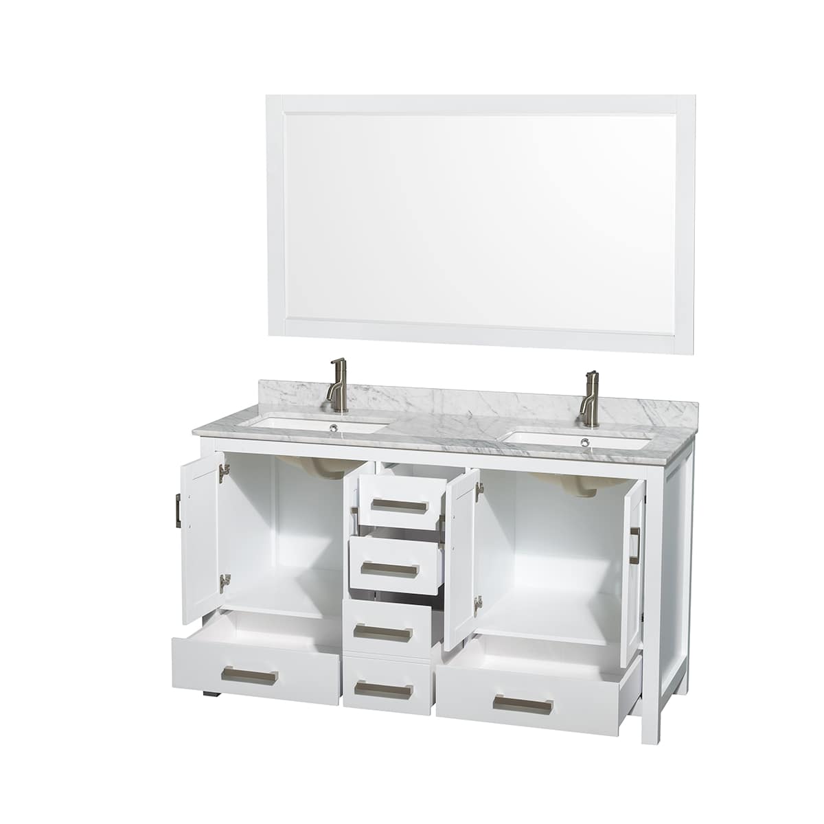 Sheffield 60" Free Standing Double Basin Vanity Set with Cabinet, Marble Vanity Top, and Framed Mirror