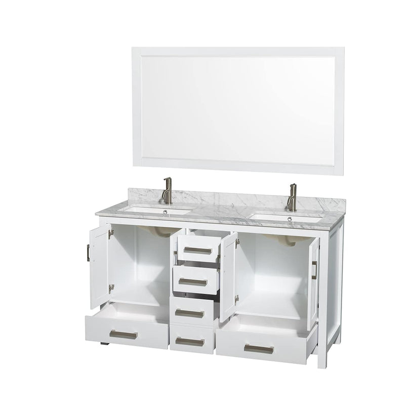 Sheffield 60" Free Standing Double Basin Vanity Set with Cabinet, Marble Vanity Top, and Framed Mirror - image 10