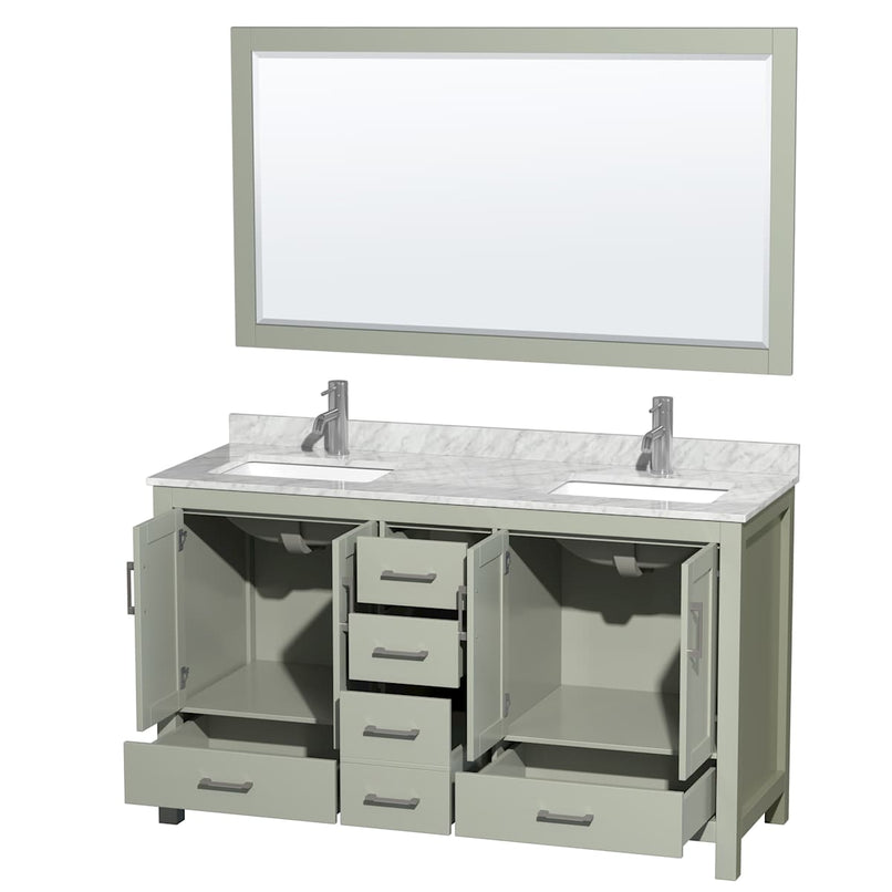 Sheffield 60" Free Standing Double Basin Vanity Set with Cabinet, Marble Vanity Top, and Framed Mirror - image 18