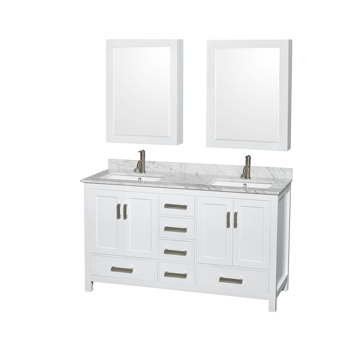Sheffield 60" Free Standing Double Basin Vanity Set with Cabinet, Marble Vanity Top, and Medicine Cabinets