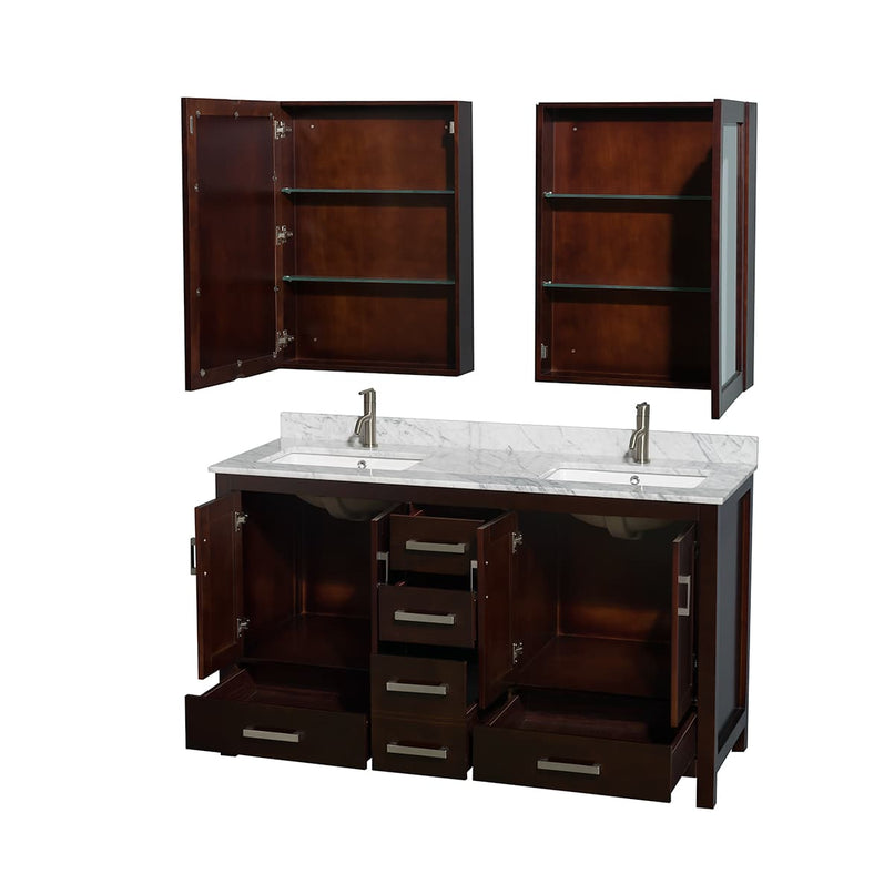 Sheffield 60" Free Standing Double Basin Vanity Set with Cabinet, Marble Vanity Top, and Medicine Cabinets - image 14