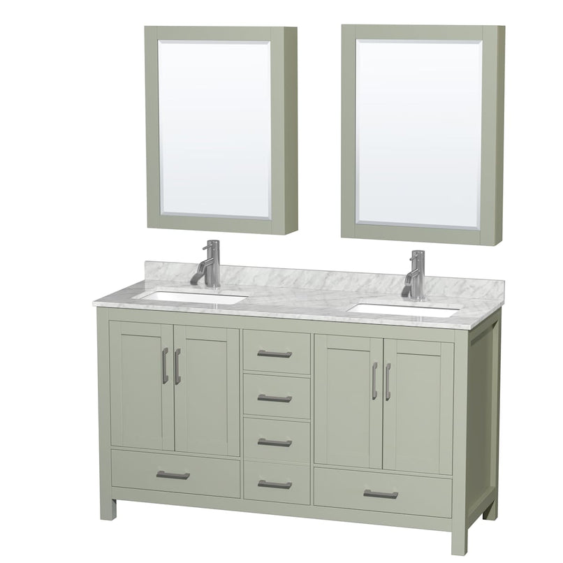Sheffield 60" Free Standing Double Basin Vanity Set with Cabinet, Marble Vanity Top, and Medicine Cabinets - image 17