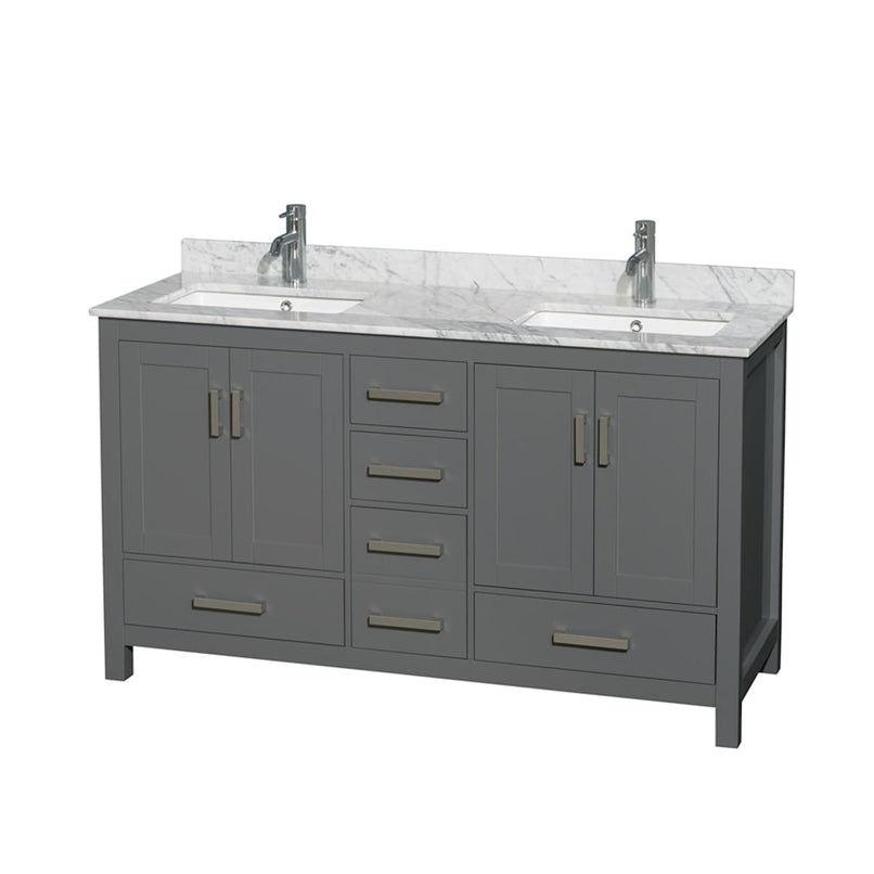 Sheffield 60" Free Standing Double Basin Vanity Set with Cabinet and Marble Vanity Top - image 4