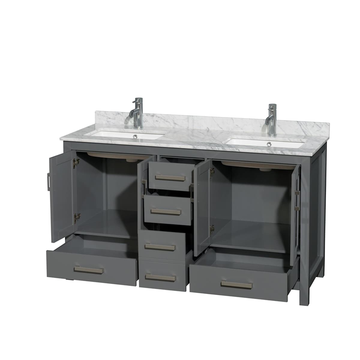 Sheffield 60" Free Standing Double Basin Vanity Set with Cabinet and Marble Vanity Top