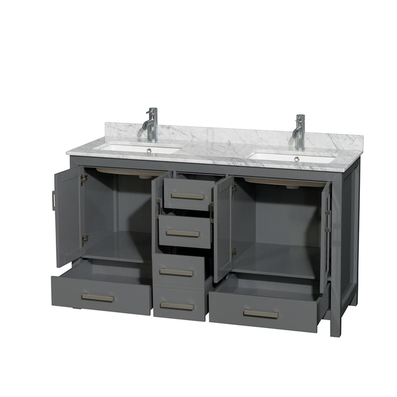 Sheffield 60" Free Standing Double Basin Vanity Set with Cabinet and Marble Vanity Top - image 5