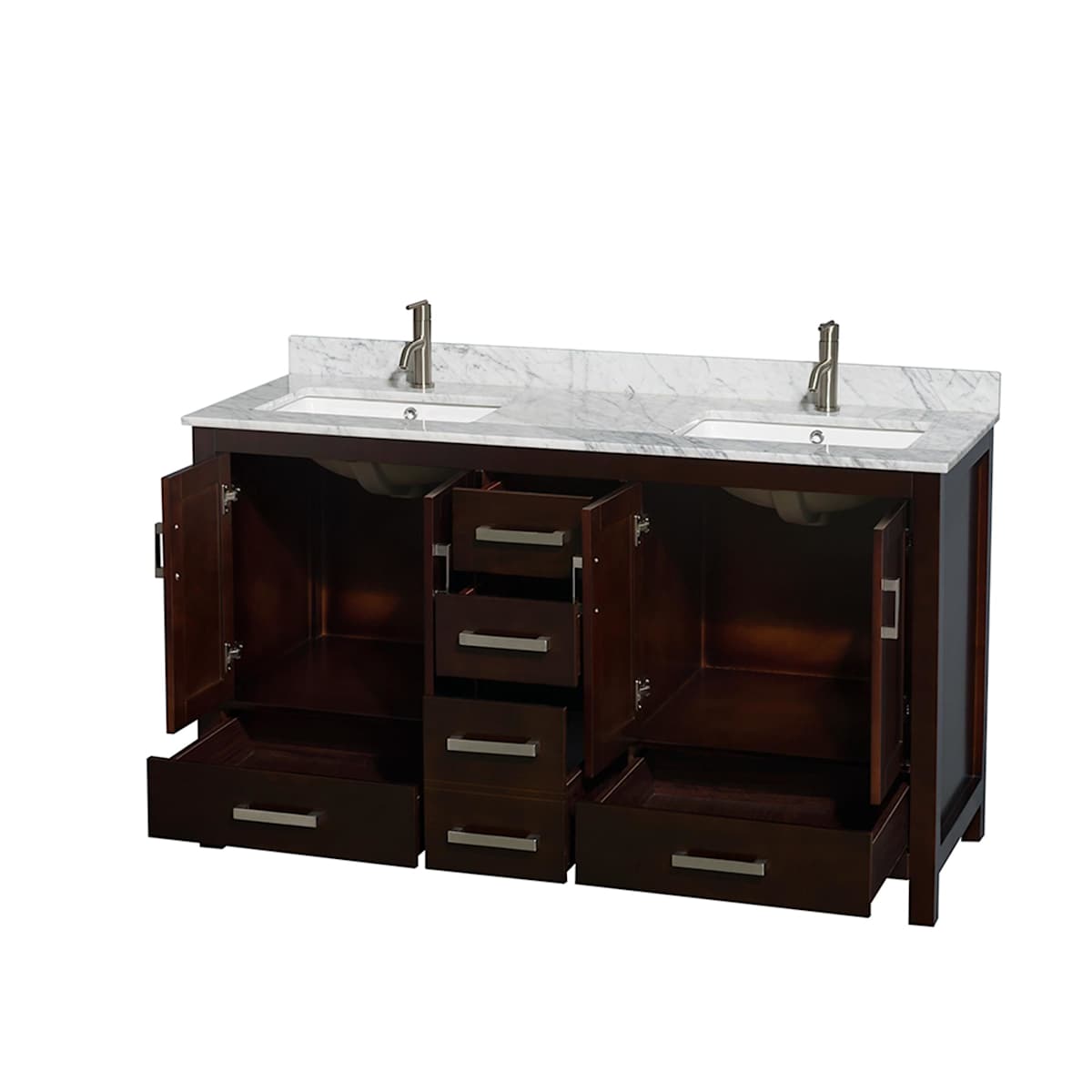 Sheffield 60" Free Standing Double Basin Vanity Set with Cabinet and Marble Vanity Top