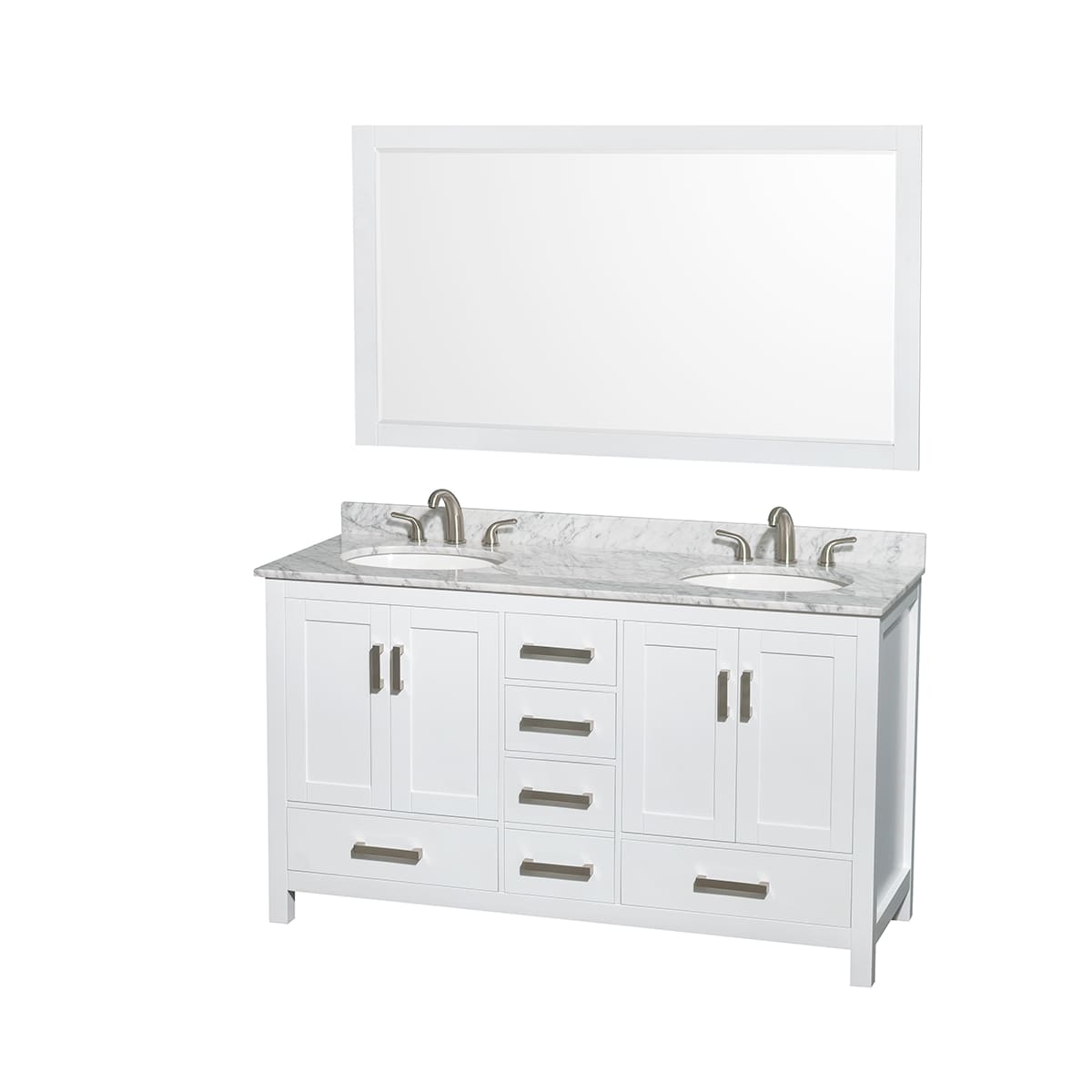 Sheffield 60" Free Standing Double Basin Vanity Set with Cabinet, Marble Vanity Top, and Framed Mirror - image 1