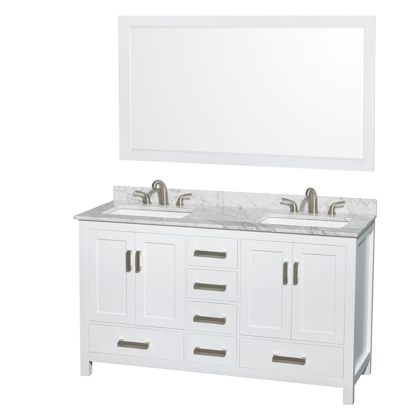 Sheffield 60" Free Standing Double Basin Vanity Set with Wood Cabinet, Marble Vanity Top, and Framed Mirror - image 1
