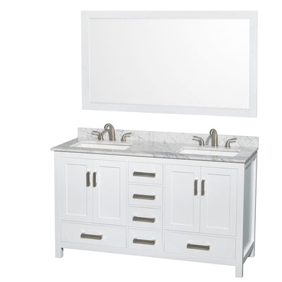 Sheffield 60" Free Standing Double Basin Vanity Set with Wood Cabinet, Marble Vanity Top, and Framed Mirror - image 1