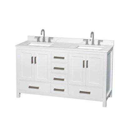 Sheffield 60" Free Standing Double Basin Vanity Set with Cabinet and Quartz Vanity Top - image 1