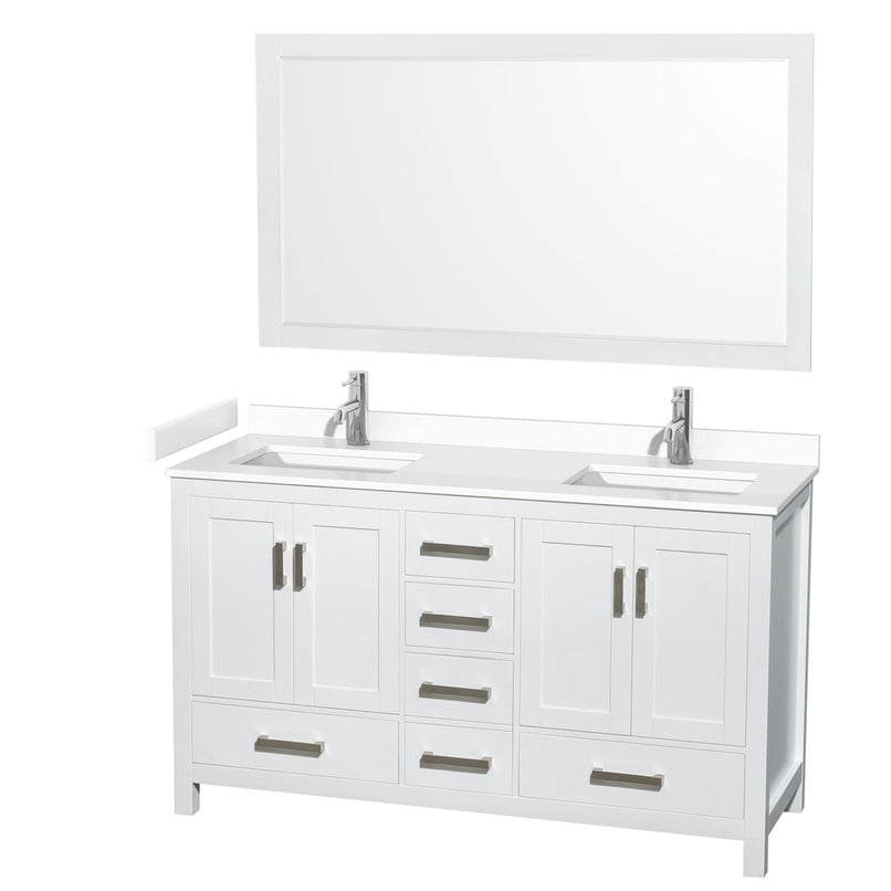 Sheffield 60" Free Standing Double Basin Vanity Set with Cabinet, Cultured Marble Vanity Top, and Framed Mirror - image 1