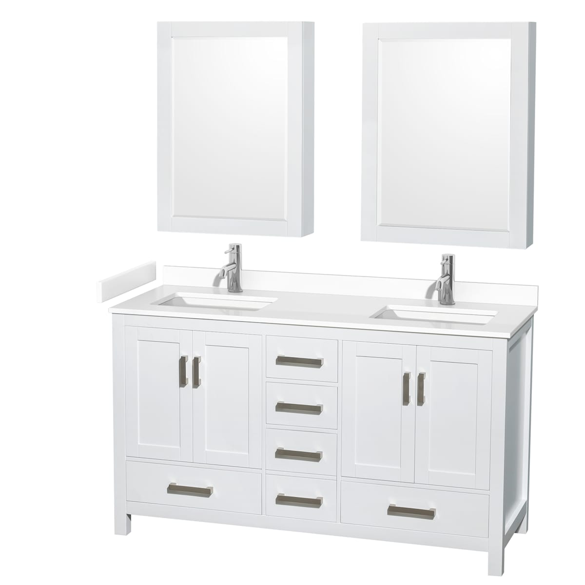 Sheffield 60" Free Standing Double Basin Vanity Set with Cabinet, Cultured Marble Vanity Top, and Medicine Cabinets