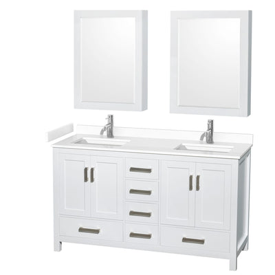 Sheffield 60" Free Standing Double Basin Vanity Set with Cabinet, Cultured Marble Vanity Top, and Medicine Cabinets - image 1