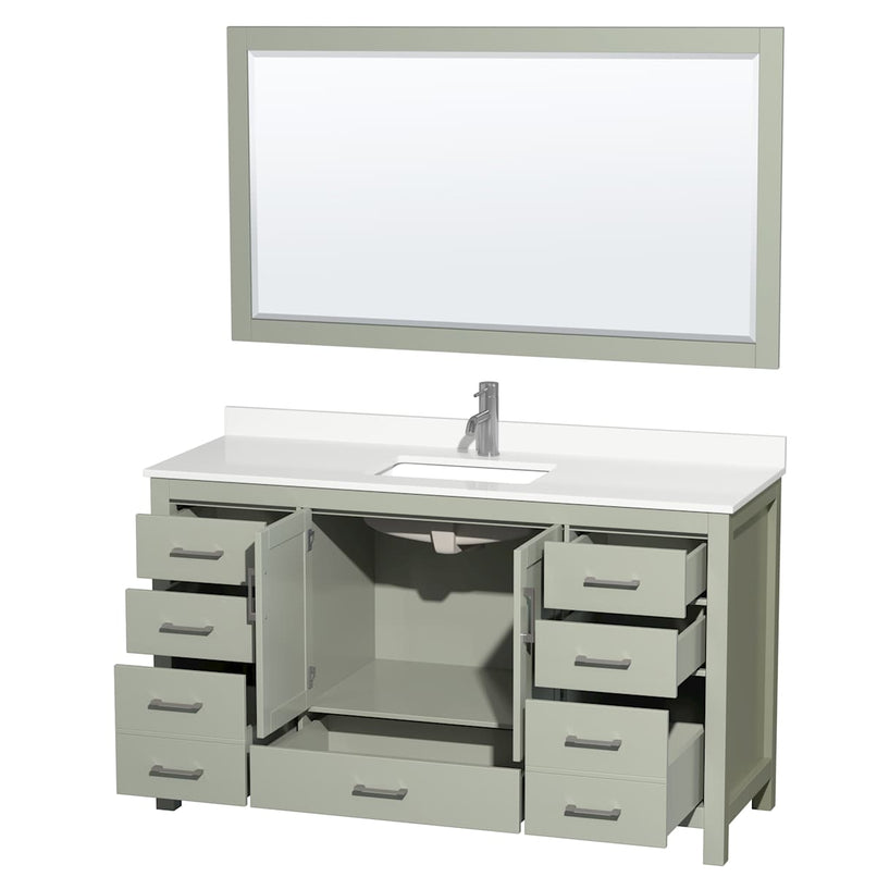 Sheffield 60" Free Standing Single Basin Vanity Set with Cabinet, Quartz Vanity Top, and Framed Mirror - image 14