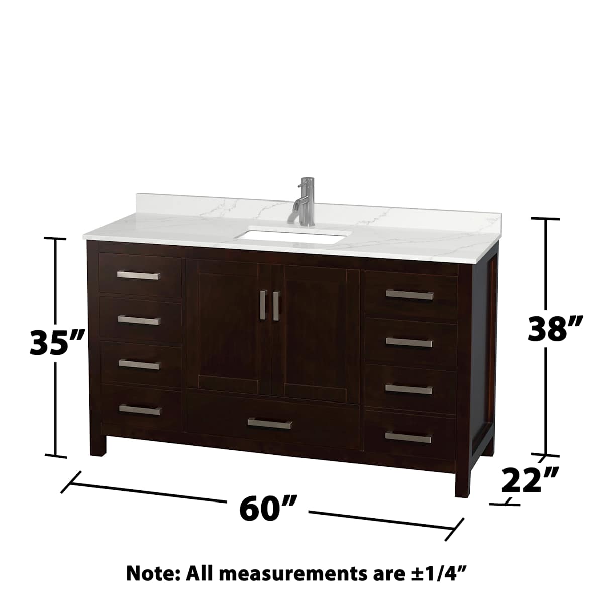 Sheffield 60" Free Standing Single Basin Vanity Set with Cabinet, Quartz Vanity Top, and Medicine Cabinet - image 6