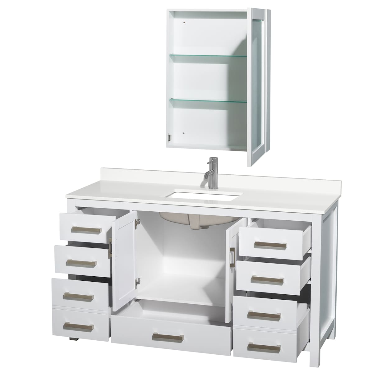 Sheffield 60" Free Standing Single Basin Vanity Set with Cabinet, Quartz Vanity Top, and Medicine Cabinet - image 13