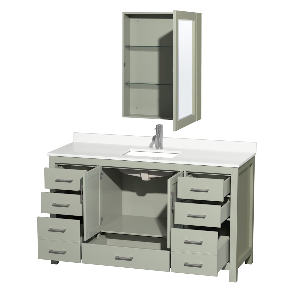 Sheffield 60" Free Standing Single Basin Vanity Set with Cabinet, Quartz Vanity Top, and Medicine Cabinet - image 15