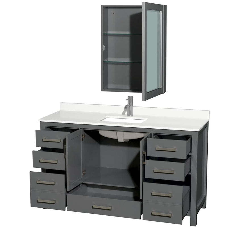 Sheffield 60" Free Standing Single Basin Vanity Set with Cabinet, Quartz Vanity Top, and Medicine Cabinet - image 17