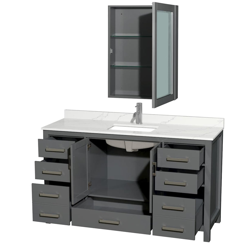 Sheffield 60" Free Standing Single Basin Vanity Set with Cabinet, Quartz Vanity Top, and Medicine Cabinet - image 18