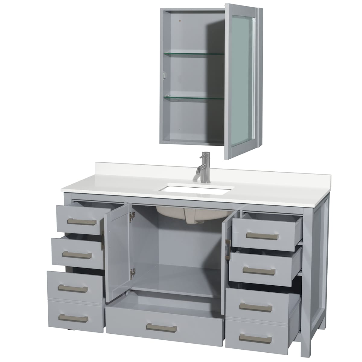 Sheffield 60" Free Standing Single Basin Vanity Set with Cabinet, Quartz Vanity Top, and Medicine Cabinet - image 19