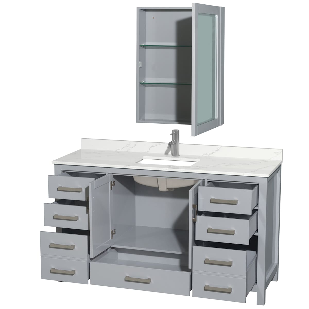 Sheffield 60" Free Standing Single Basin Vanity Set with Cabinet, Quartz Vanity Top, and Medicine Cabinet - image 20