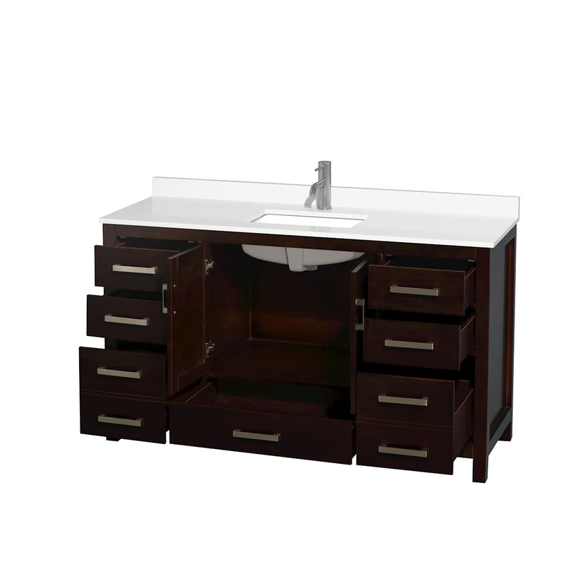 Sheffield 60" Free Standing Single Basin Vanity Set with Cabinet and Quartz Vanity Top - image 5