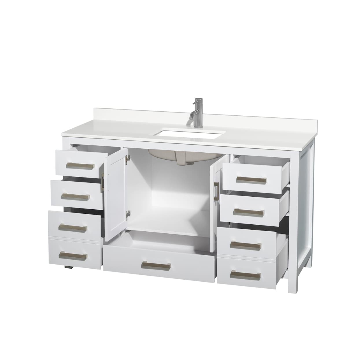 Sheffield 60" Free Standing Single Basin Vanity Set with Cabinet and Quartz Vanity Top