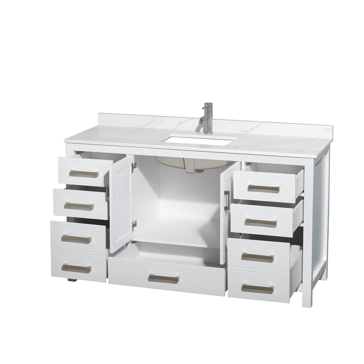Sheffield 60" Free Standing Single Basin Vanity Set with Cabinet and Quartz Vanity Top