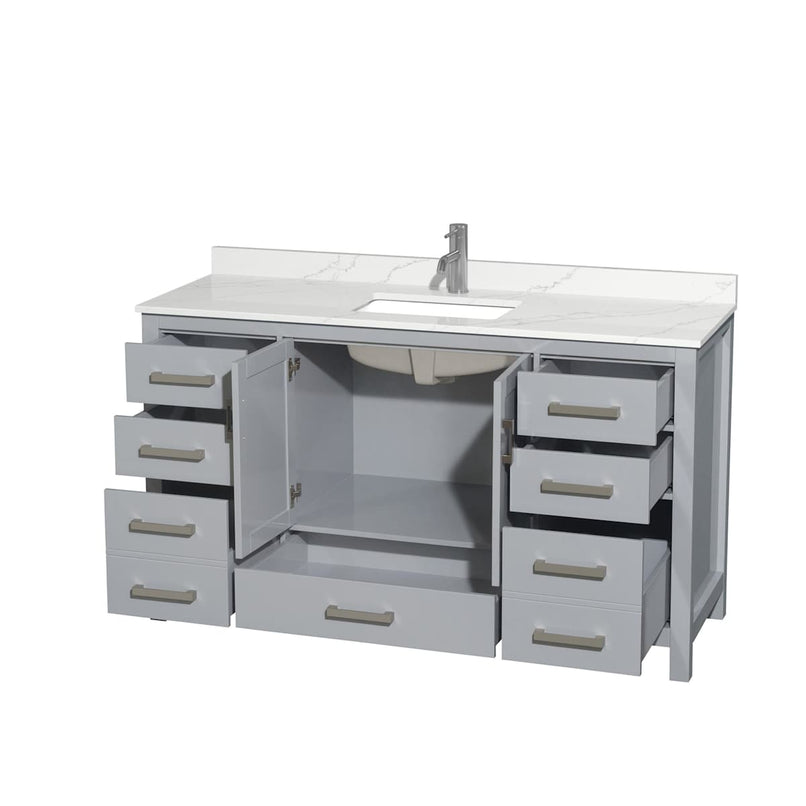Sheffield 60" Free Standing Single Basin Vanity Set with Cabinet and Quartz Vanity Top - image 15