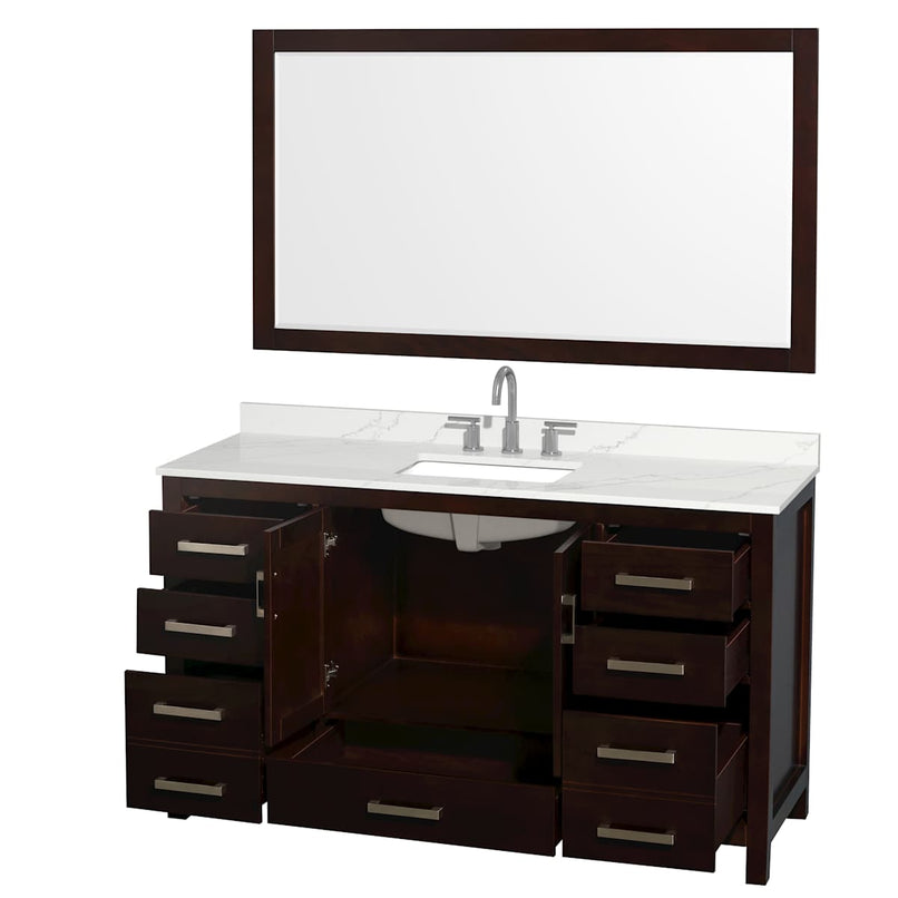 Sheffield 60" Free Standing Single Basin Vanity Set with Cabinet, Quartz Vanity Top, and Framed Mirror - image 2
