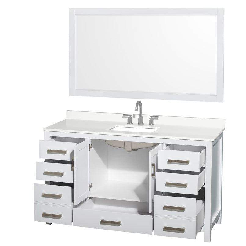 Sheffield 60" Free Standing Single Basin Vanity Set with Cabinet, Quartz Vanity Top, and Framed Mirror - image 13
