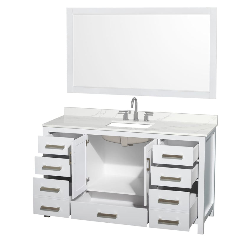 Sheffield 60" Free Standing Single Basin Vanity Set with Cabinet, Quartz Vanity Top, and Framed Mirror - image 14